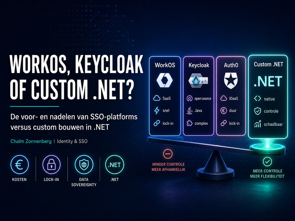 Weegschaal: WorkOS, Keycloak en Auth0 versus custom .NET, afgewogen op kosten, lock-in en data sovereignty